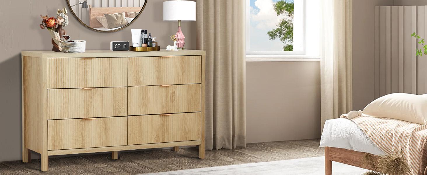 Giratree 6 9 Drawer Dresser Cabinet, Long Nightstand with Drawers and Storage Cabinet, Boho Solid Wood Dresser TV Stand, Mid Century Modern Nightstand with 6 Drawer Dresser for Bedroom Closet