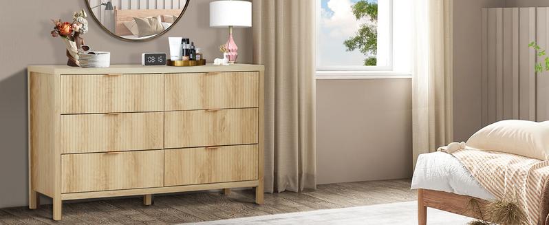 Giratree 6 9 Drawer Dresser Cabinet, Long Nightstand with Drawers and Storage Cabinet, Boho Solid Wood Dresser TV Stand, Mid Century Modern Nightstand with 6 Drawer Dresser for Bedroom Closet