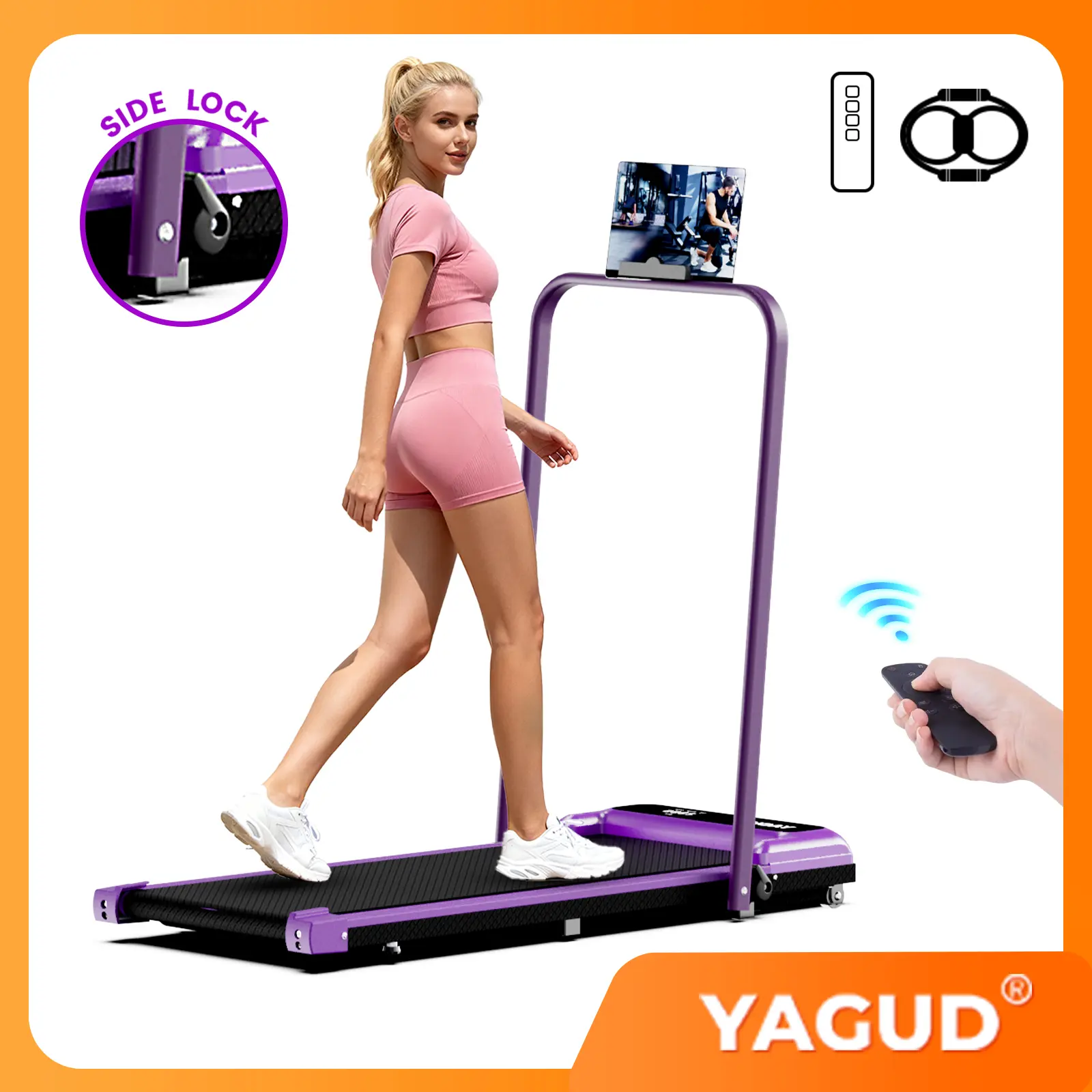 【BACKTOSCHOOL】YAGUD Foldable Treadmill Quiet Walking Pad with Handrail - Remote Control, LED Display, 265LBS Capacity, Dual Shock Absorption, Wide Belt, Compact Design for Indoor Home Workouts, At Home Gym Cardio Equipment, Treadmills For Home
