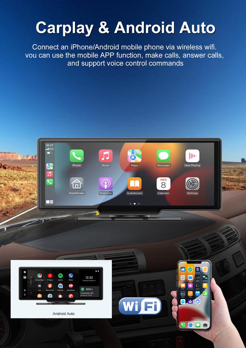 SEALIGHT 10.26" Touchscreen Wireless Apple Carplay & Android Auto Portable Car Stereo  Car Play Navigation with Voice Control, Bluetooth Handsfree Call/Music, AUX/FM Transmitter, Car Radio Receiver for Car RV Truck Pickup