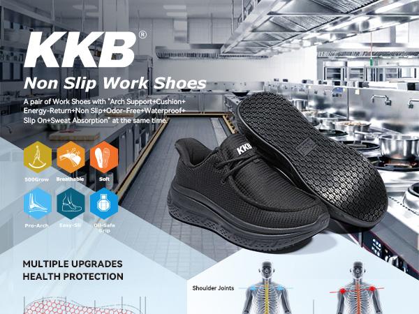 【2026 Recién llegado】Oil-Safe Grip Men's Non Slip Work Shoes Waterproof Slip-On Sneakers for Kitchen Restaurant Chefs Nurses with Arch Fit Support Orthopedic