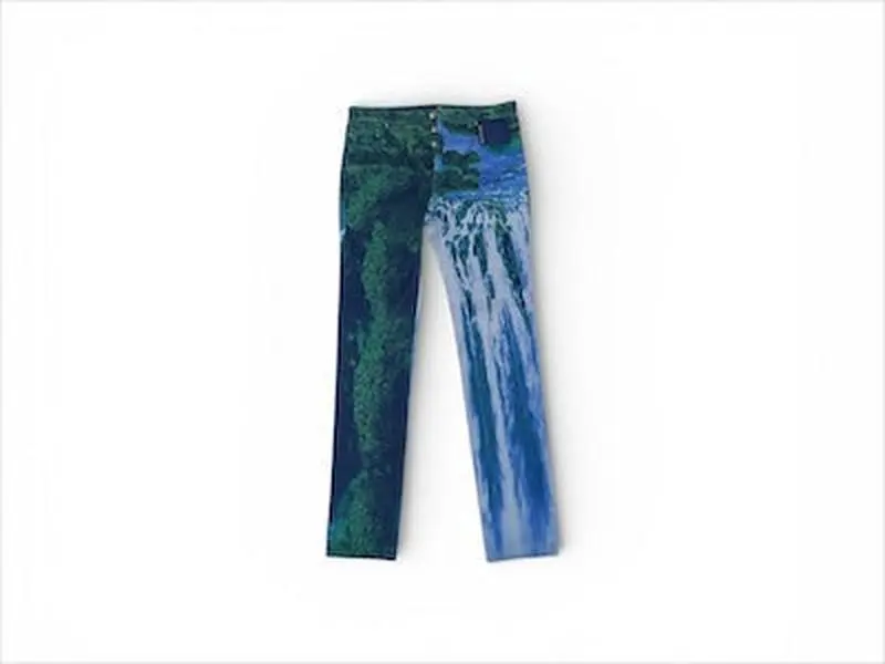 OBJ0021 LV Alpine Landscape Print Denim Jeans