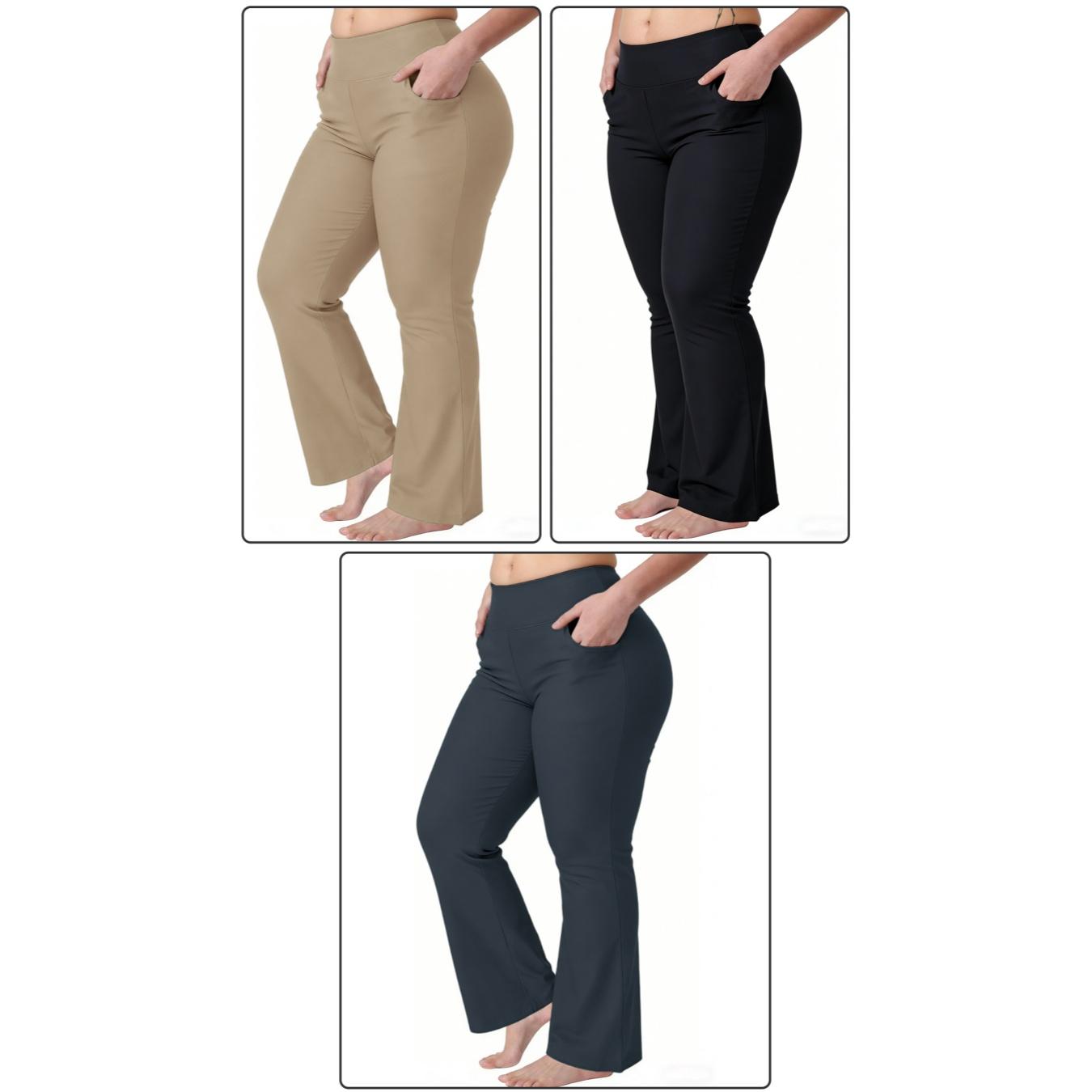 3-Pack Women'S Plus-Size Solid Color Fitted Straight-Leg Stretchy Pants, High-Waisted Leggings, Elegant And Stylish Trousers, Women'S Long Pants, Plus-Size Clothing, Women'S Straight-Leg Pants, Soft Leisure Pants with Pockets, Perfect for Spring