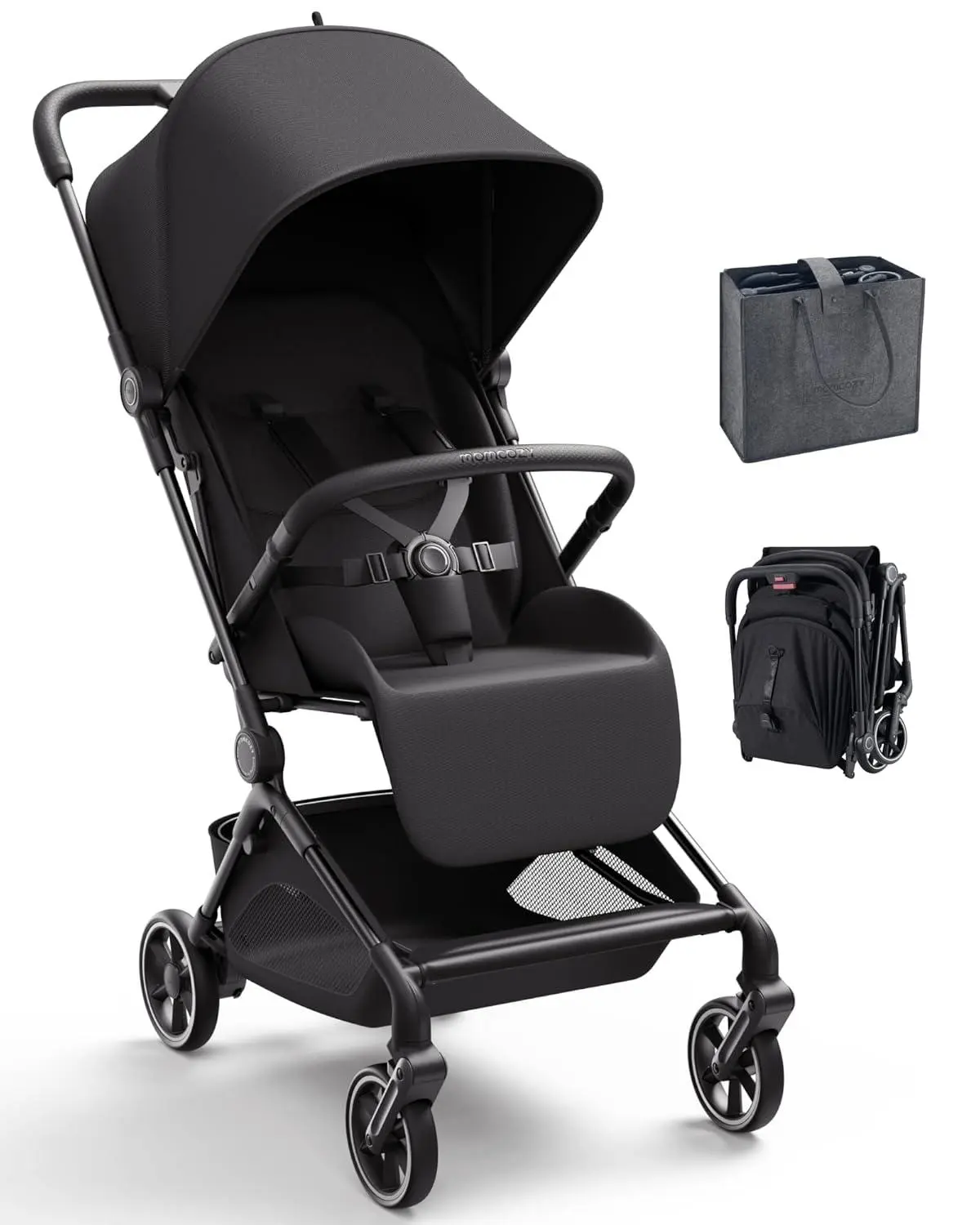 Momcozy TuckGo Lightweight Travel Stroller, One Click Fold for Toddlers 6M-3Y, 33L Bottom Storage, Compact Easier Air Travel, Travel Bag Included, 3-Position Recline, UPF 50+ Canopy, 5-Point Harness【B】