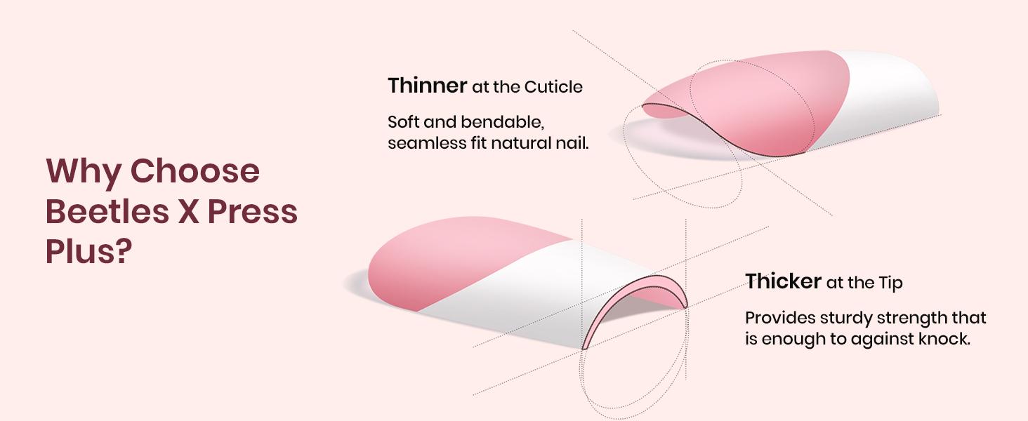 Beetles X Press Plus-Lite Kit French Tips Square Almond French Tip Press on Nails with Nail Glue Builder Top Coat Squoval Press on Nails DIY Manicure Gift for Women