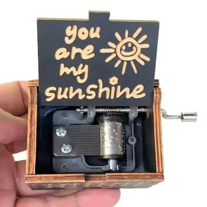 Vintage Wooden Hand Crank Music Box "You Are My Sunshine" Heartwarming Gift for Mom Kids Friends & Loved Ones Rustic Design Eco Friendly No Batteries Needed - Decor, Light