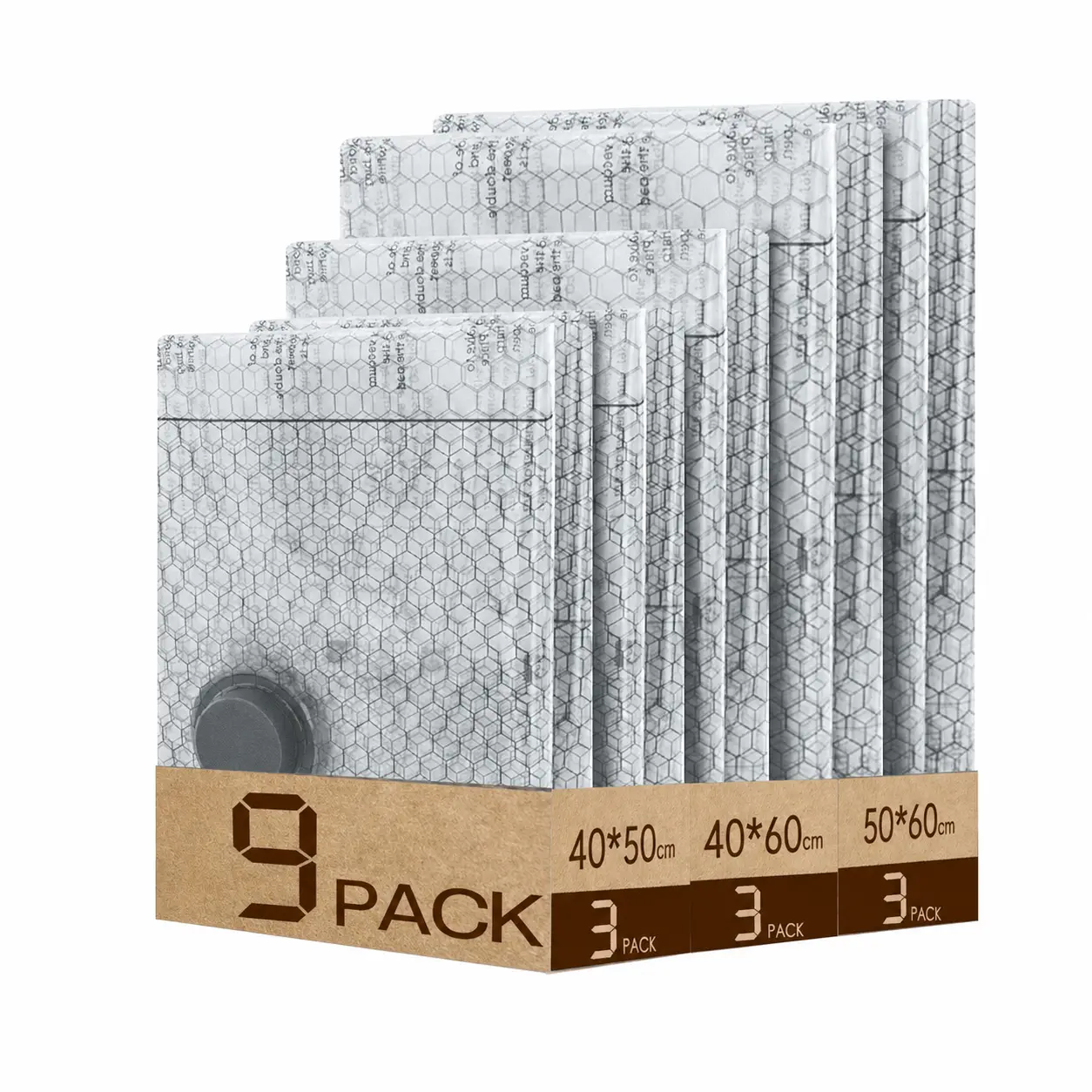 Cordless Travel Vacuum Compression Storage Bags Set (9 Pack, 3 Sizes) - Organiser, 9 Bags Refill (No Pump), Foldable, Dustproof, Waterproof Reusable Space Saver for Carry-On Suitcases, Outdoor Use Father's Day Gift