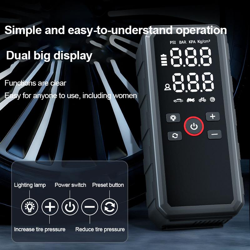 6000mAh Portable Car Jump Starter Air Compressor Wireless USB C Rechargeable with Power Bank LED Light 3 Lighting Modes Compact Lightweight Quick Inflation Tool for Cars Motorcycles Bikes Phones Home Road Trip Emergency Use 6000mAh Portable Car Jump Starter Air Compressor Wireless USB C Rechargeable with Power Bank LED Light 3 Lighting Modes Compact Lightweight Quick Inflation Tool for Cars Motorcycles Bikes Phones Home Road Trip Emergency Use