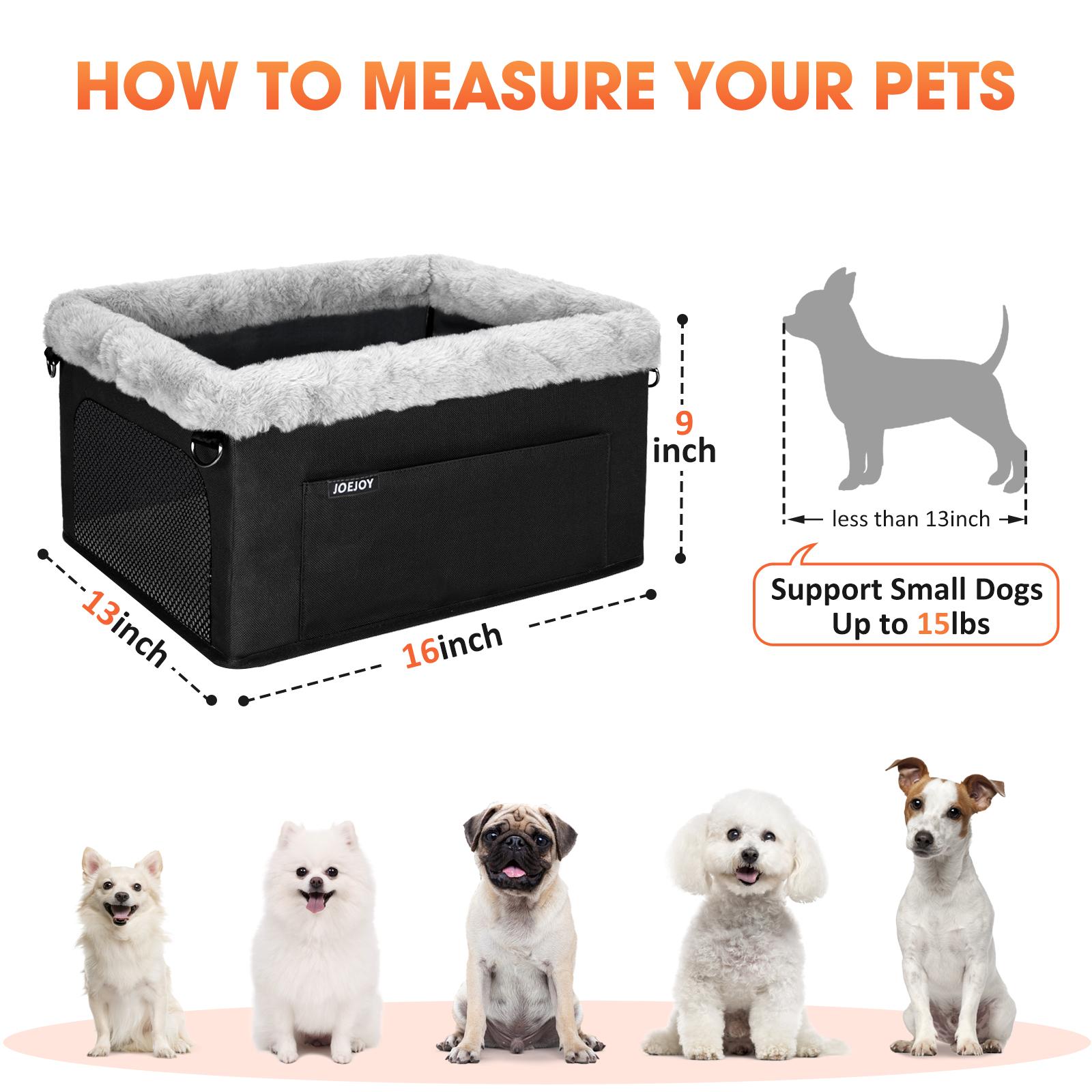 Premium Small Dog Car Booster Seat - Stable Metal Frame, Safety Tether for Pets Up to 20 lbs, Portable, Plush Machine-Wash Fabric Cushion, Solid Durability, Storage Pockets, S, Adjustable Safety Leash