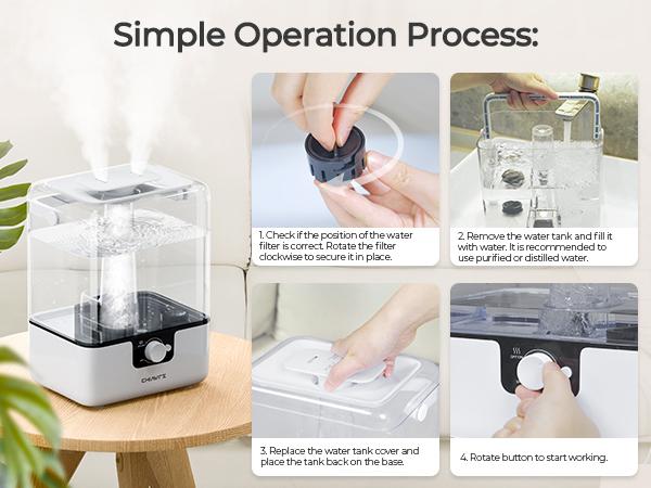 CHIVALZ 6L Top Fill Humidifiers for Bedroom, Large Room, Baby Nursery & Plants, Oil Diffuser, 360° Nozzle, Anti-dry Burn, White Diffuser for Deshumid