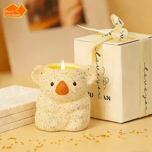 Adorable Koala Shaped Scented Candle, White Peach Oolong & Freesia Aroma, Aesthetic Home Bedroom Decor, Stress Relief Soy Wax Candle for Gifts & Relaxation  Decoration Aroma