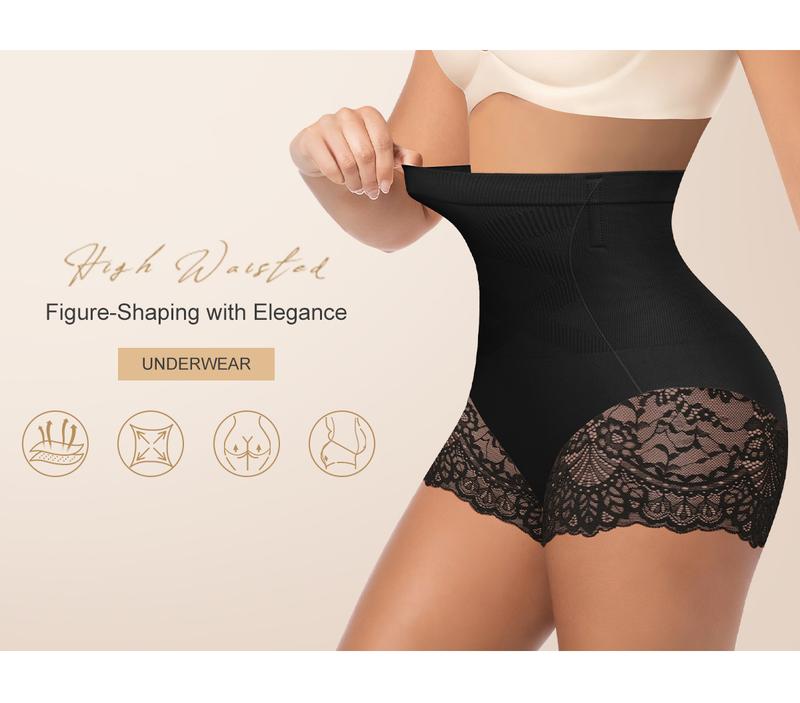 Morelect 4/6 Pcs Women's High Waist Panties, Tummy Control & Butt Lifting Seamfree Briefs, Side Lace Trim Everyday Underwear, All Season Comfortable Undies,S-XXXL Minimalist