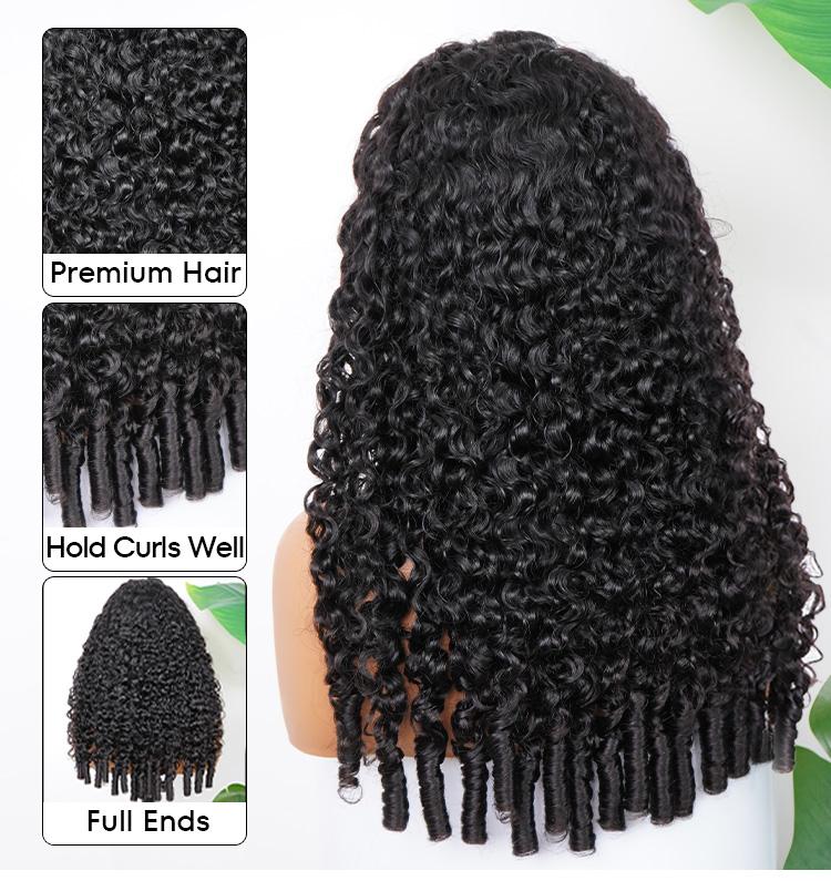 [HALF WIG]CurlyMe Invisible Hairline 250%&300% Density Burmese Curly Glueless Install Half Wig With Adjustable String Beginner Friendly