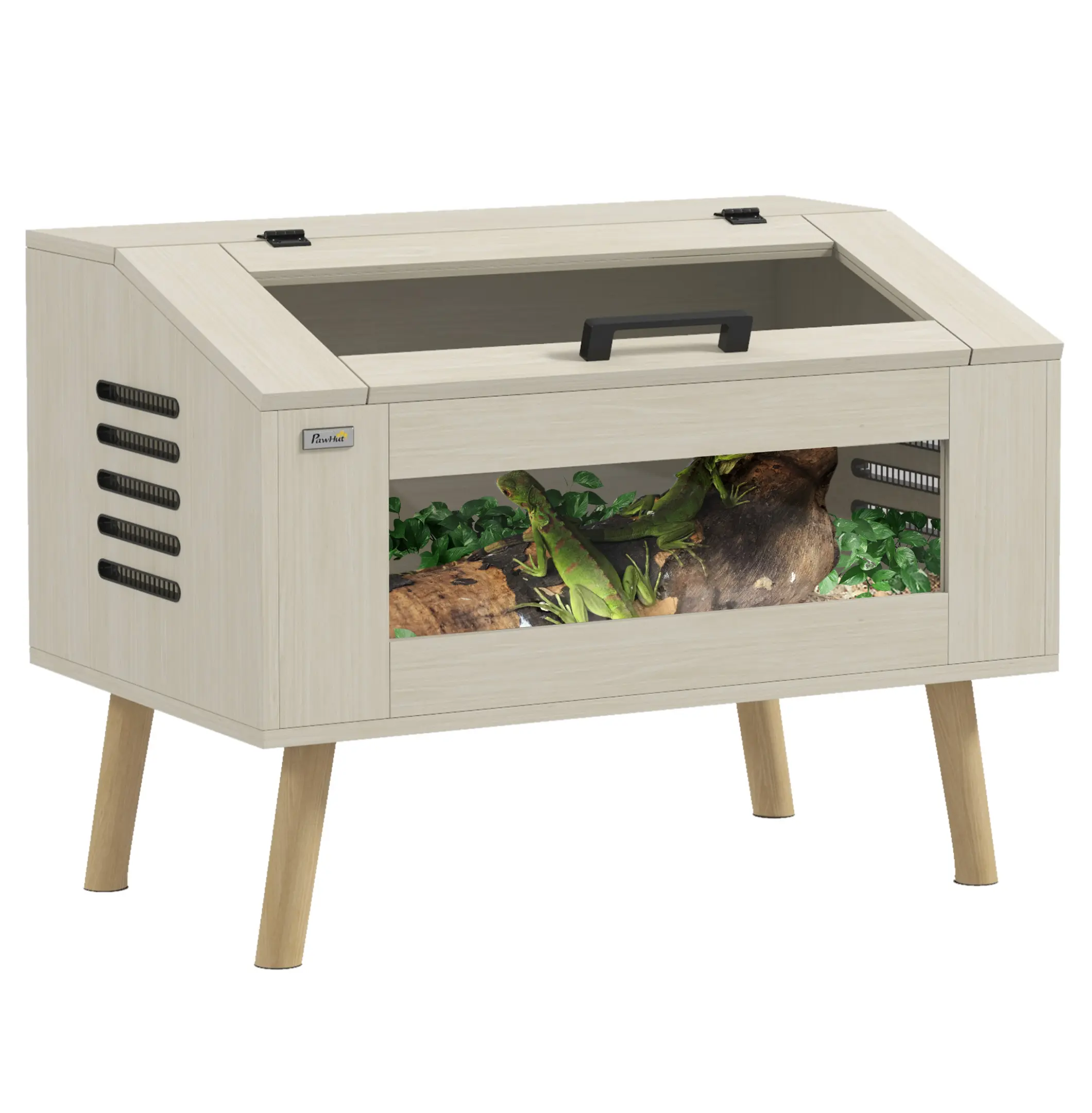 Reptile Terrarium 29 Gallon, Top Opening Lizard Tank with Glass Windows & Ventilation for Snakes, Bearded Dragons, Chameleons, Hamsters - 31.5"x20"x24" Oak + Fabric