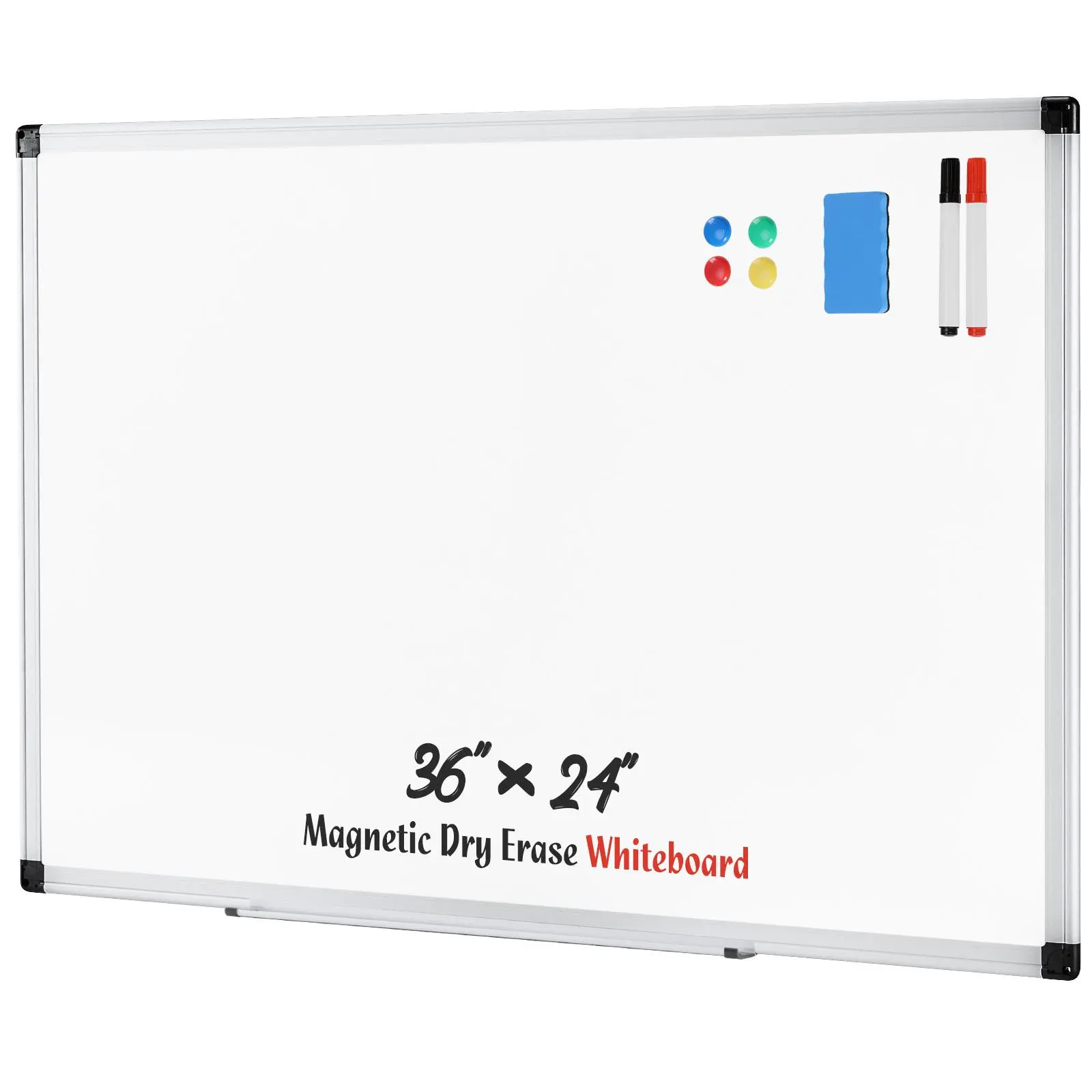 Magnetic Whiteboard 36x24 Inches Dry Erase Board for Office, School & Educational Use, Includes Dry Eraser, Marker Tray and Fixing Kits, Dry Erase Markers