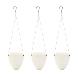 Sungmor Self Watering Hanging Planters, Unique Shape Indoor Outdoor Hanging Pots for Plants, Modern White Plastic Flower Pots Home Decor Hanging Basket