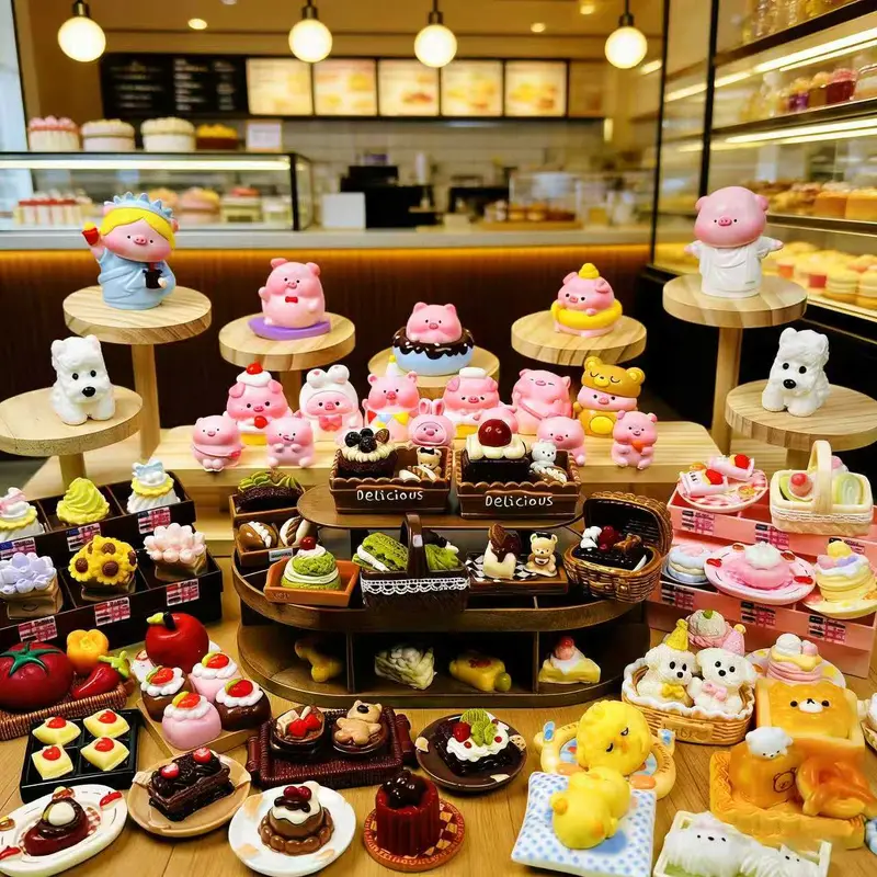 Mini Taba Squishy Toys with Mini Plates, Handmade Value Pack Kids Toys Food-Grade Silicone Relaxation Stick Sensory Fidget Toys For Stress Relief-Soft Squeeze Toys with Keychain Easy Clean