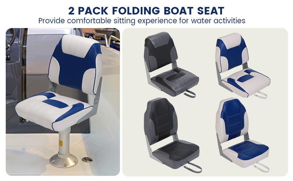 GARVEE 2 Pack Low Back Fishing Boat Seats with Thickened Sponge Padding, Weather-Resistant PVC, and Durable Aluminum Hinges for Easy Installation and Comfort on Sightseeing and Speedboat Adventures