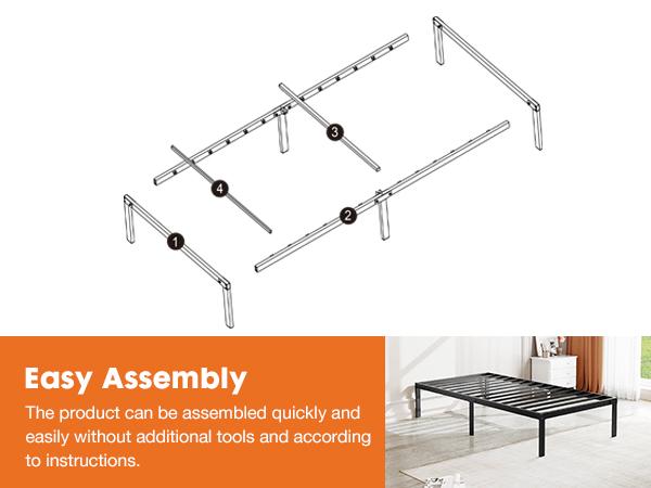 Metal Bed Frame,Twin Size Bed Frame with Storage Space,Heavy Duty Sturdy Mattress Foundation,Easy Assembly,No Box Spring Needed, Black,12 Inch,Twin