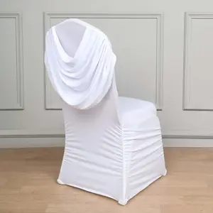 Spandex Fitted Banquet Chair Cover White with Ruched Swag Back and Foot Pockets - Sleek Durable Slip-On Slipcover for Sophisticated Events