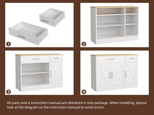 Walsunny Farmhouse Sideboard Buffet Cabinet with Storage with 3 Doors & 2 Drawers, Barn Doors Entryway Buffet Cabinet with Storage, Adjustable Metal Kitchen Cabinet,White