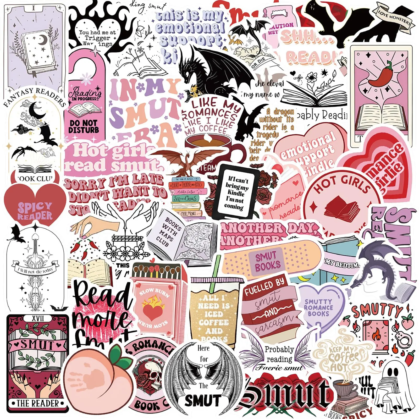 50 PCS Book Stickers for Kindle, Smutty Bookish Sticker Pack for Readers Adult Spicy Booktok Vinyl Decals for Laptop Ebook Reader Water Bottle Smut Romance (Dirty)
