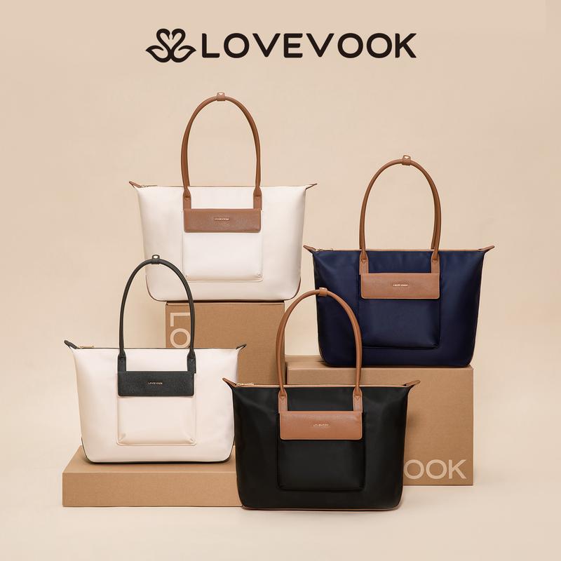 LOVEVOOK Grace Laptop Tote Handbag for Women,Large-capacity Dumpling Bag,Fashionable Versatile Hobo Bag,Waterproof and Breathable Nylon and Genuine Leather,with a functional pouch,Suitable for Daily Commute and various occasions,TikTokShopStockUp