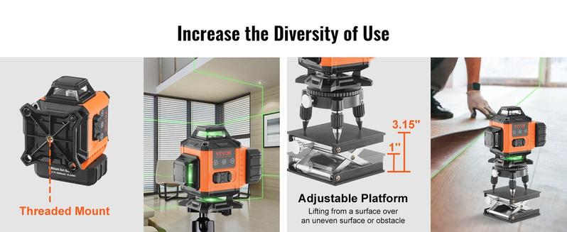 VEVOR Laser Level, TikTokShopBlackFriday, 100ft, Self Leveling Manual Green 4 x 360° Cross 16 Line Laser, IP54 Waterproof Remote Control Manual Self-leveling Mode & 5h Continuous Working Time Line Laser, Battery Include