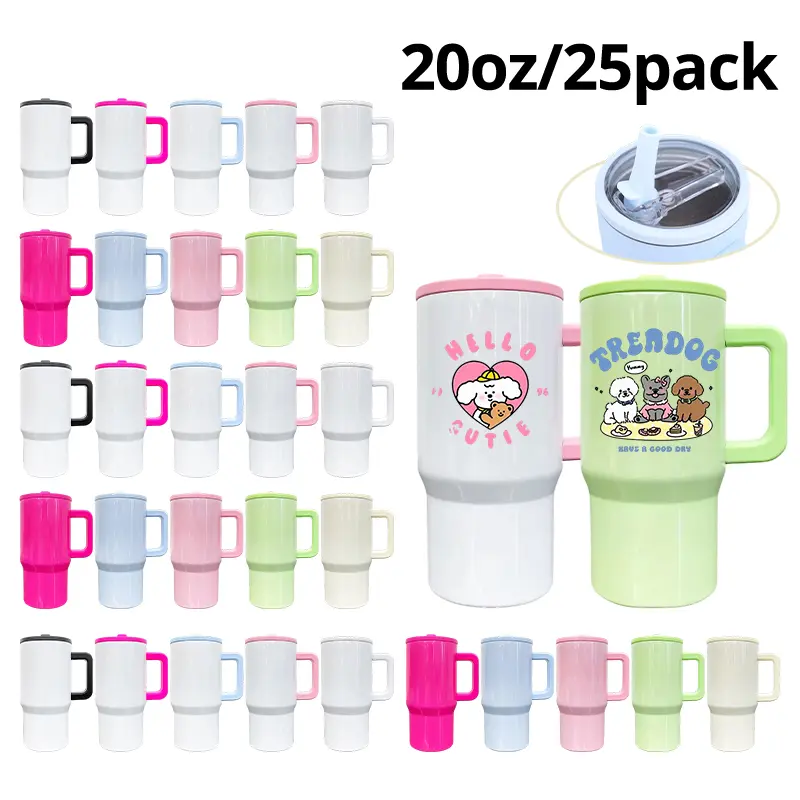 25pack Wholesale 20oz Macaron Thermal Cup with Flip Lid, Straw and Handle, 20oz Sublimable Stainless Steel Cup, Drink Cans, Iced Coffee Cup, Smoothie Cup, Unbreakable Vacuum Insulated Stainless Steel Rainbow Cup, Festive Gifts.