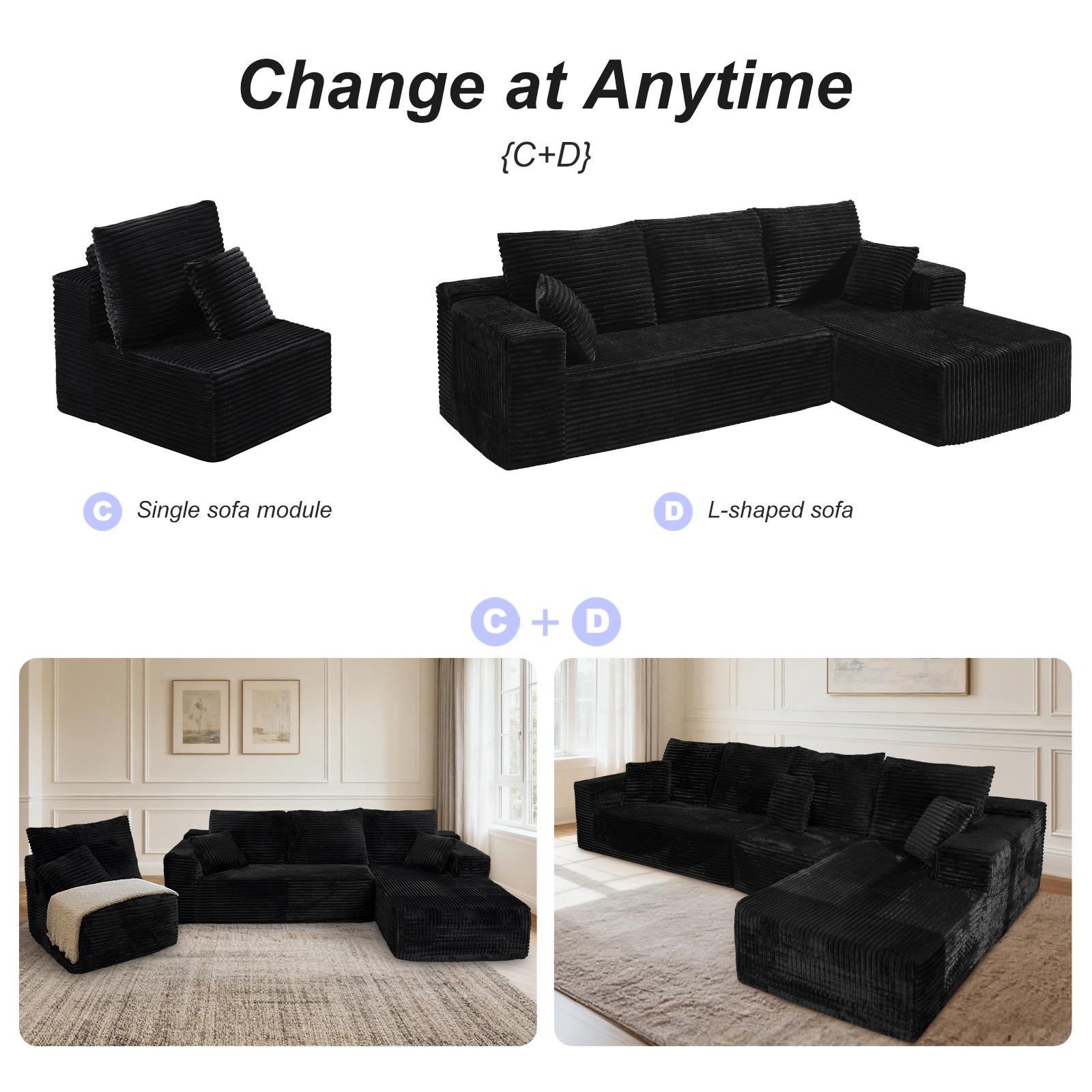 【DlY Combination】HSECOYAY Modular Sectional SofaMix and Match Pieces for Living Room, Comfy CloudCouches with Movable Ottoman, L/U-Shaped FlexibleConfiguration, Plush Corduroy - 400 lbs SeatCapacity 【DlY Combination】HSECOYAY Modular Sectional SofaMix and Match Pieces for Living Room, Comfy CloudCouches with Movable Ottoman, L/U-Shaped FlexibleConfiguration, Plush Corduroy - 400 lbs SeatCapacity