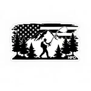 American flag fly fisherman sticker - 3” x 4”