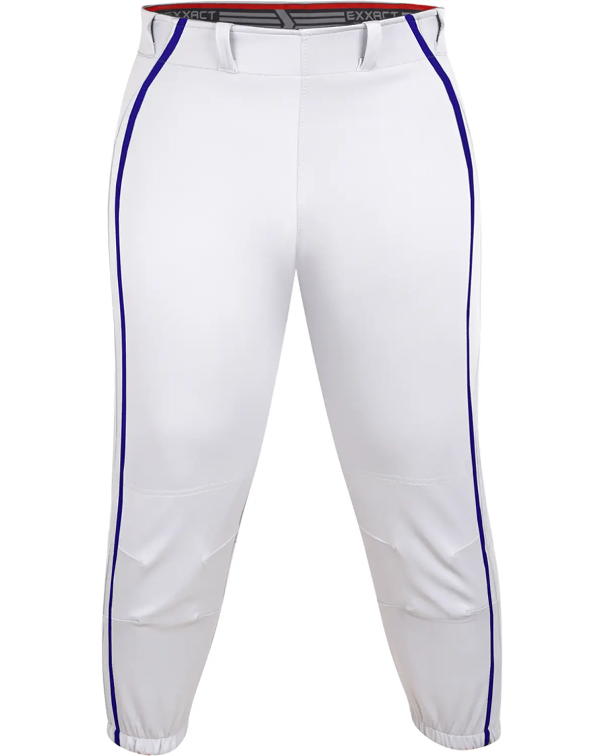 Exxact Sports Womens Softball Pants Knicker/Yoga Style Knee Length, 4-Way Stretch Low Rise Softball Pants for Women - (White/Navy Braid), Sporty Sports Bottoms