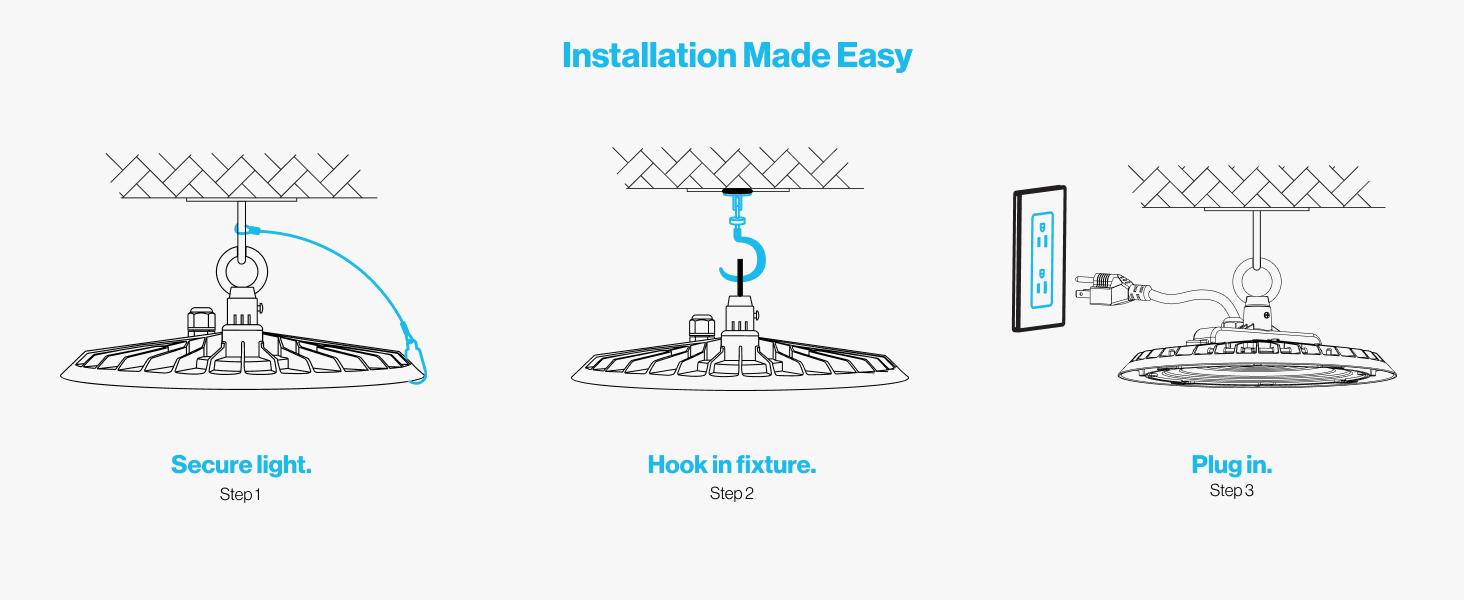 UFO High Bay 150W Plug & Play LED Fixture, 2-Step Install, 19500 Lumens