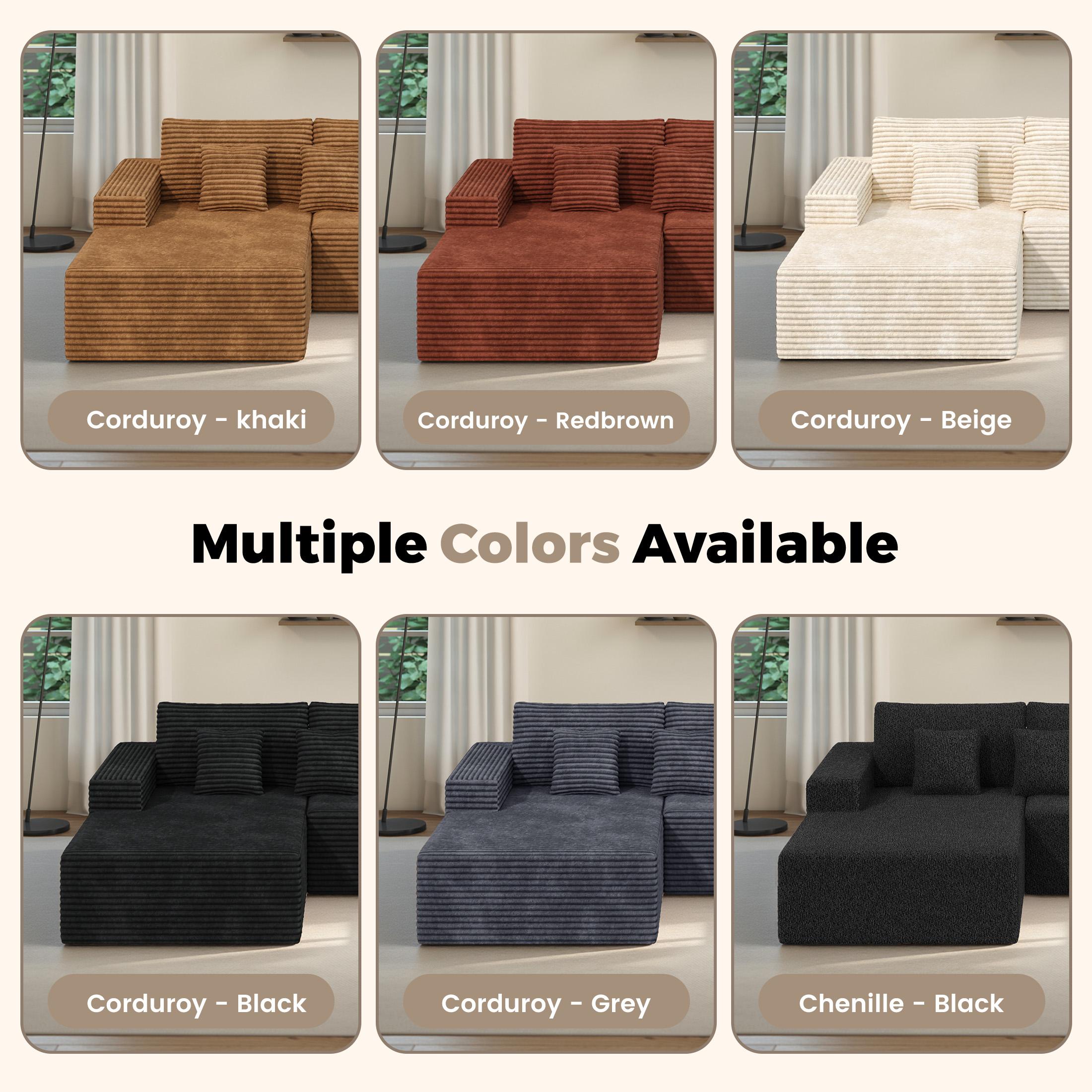 【Shipped in Two Packages】111" L-Shaped Corduroy Modular Sectional Sofa With Chaise, Deep Seat Foam Couch With Removable Pillows, No Assembly