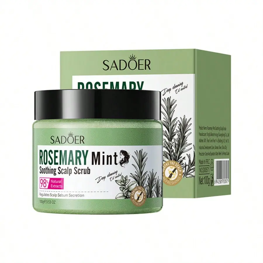 Sadoer Rosemary Mint Soothing Scalp Scrub 100g - 98% Natural Extracts for Dry Scalp Care