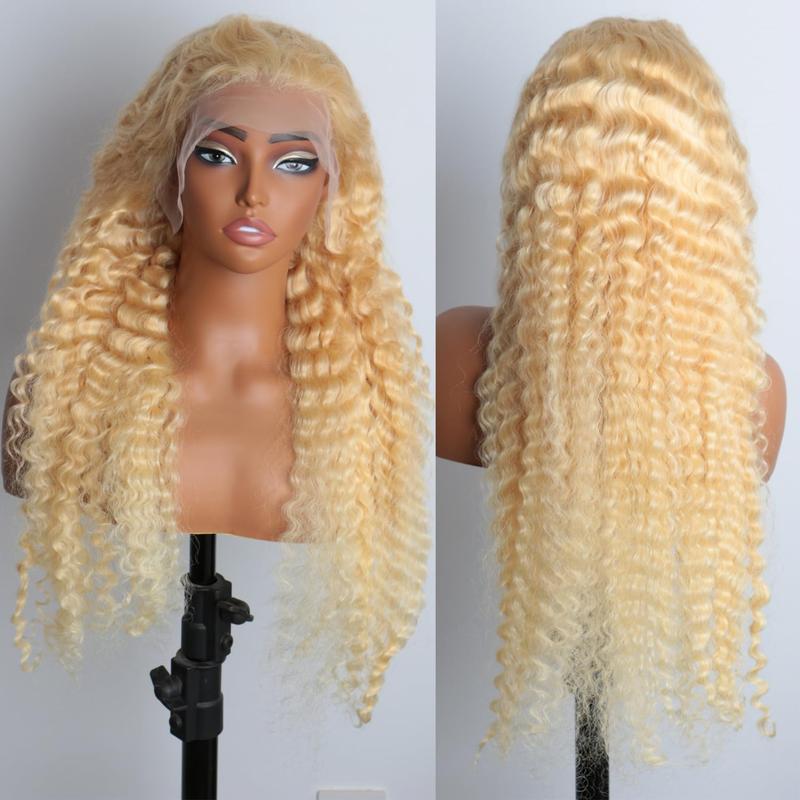 613 Lace Front Wig Human Hair 13X6 Transparent Lace 180% Density Blonde Deep Wave Free Part Wig for Women Gift For GF