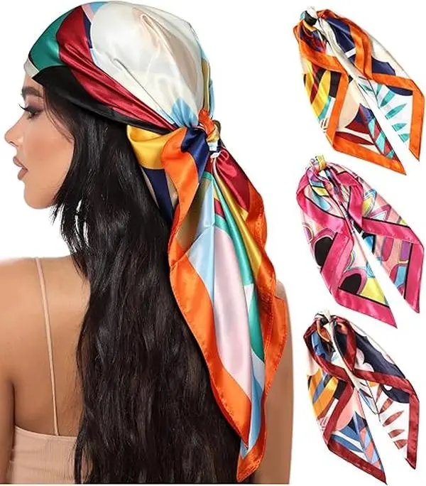 3PCS Satin Bandanas for Women,Silky Hair and Neck Scarves, Versatile Satin Headscarf Perfect for Various Styles Headpiece Multifunctional