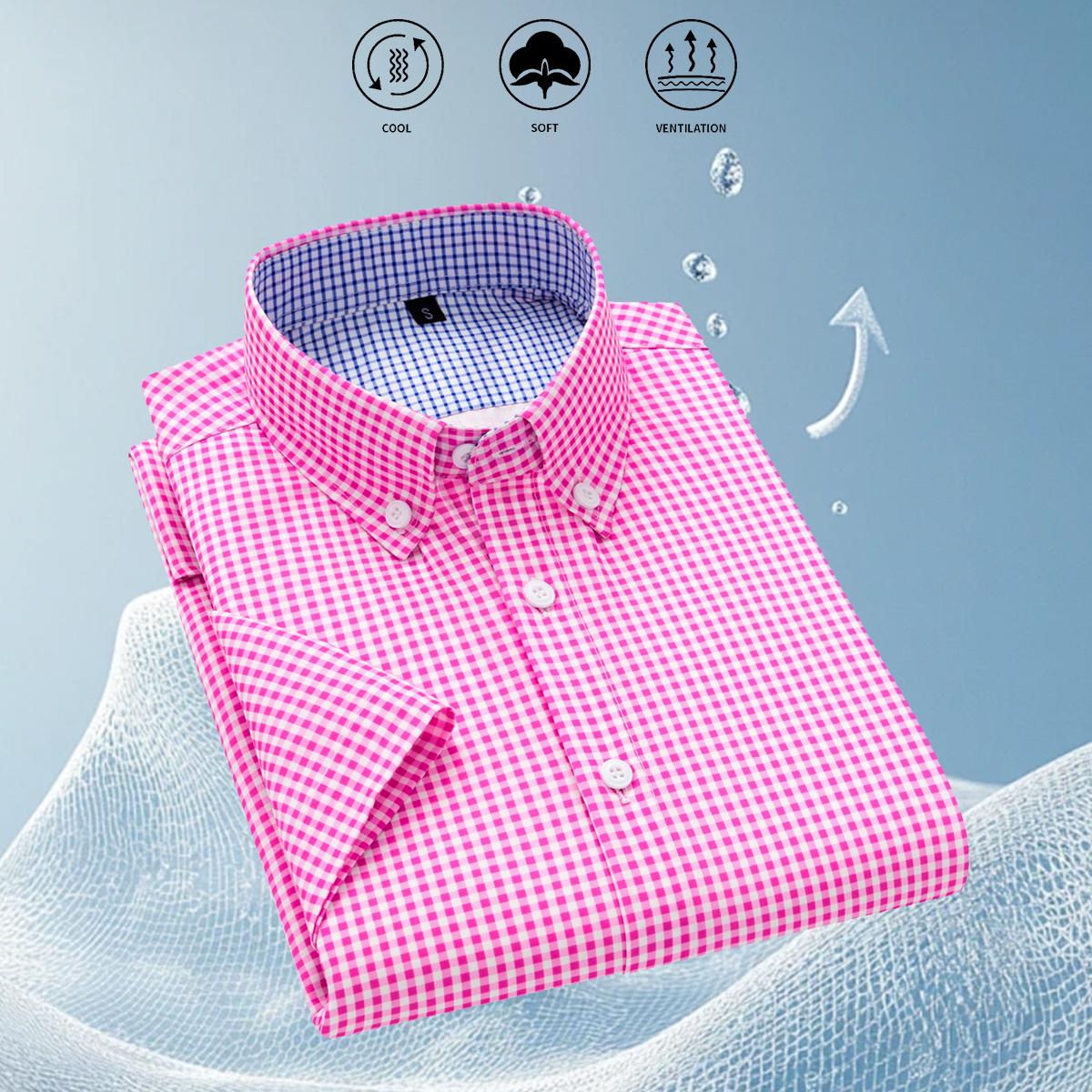 Men's Casual Plaid Short Sleeve Shirt for Spring Summer Autumn, Suitable for Outings, Vacation, and Everyday Wear Checkered Gingham