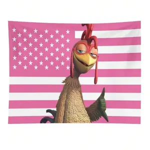 Tapestry Decor Surf's Up Chicken Joe Pink Flag Wall Tapestry Nostalgic Funny Aesthetic Bedroom Decor Premium Polyester Fabric HD Printing Easy Care Versatile Decor Decoration Modern Stripe Design Lightweight summerwins