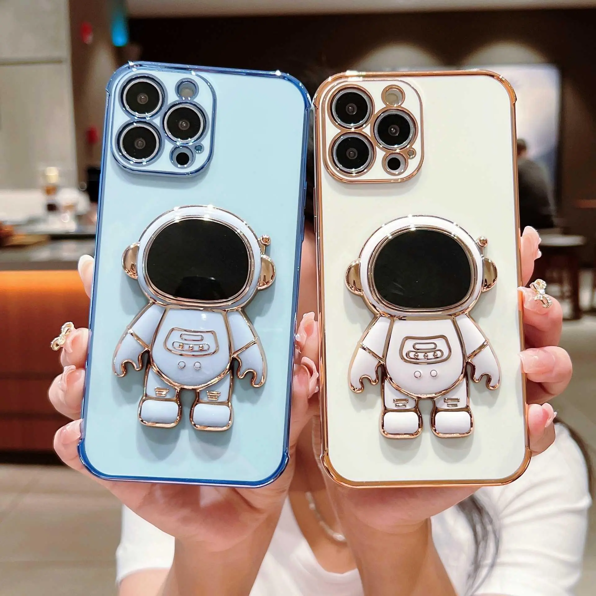 Minimalist Electroplated Solid Color For iPhone 17 Pro Max Phone Case For iPhone 16 Astronaut Stand For iPhone 15 Protective Cover FFEF53PLFEF