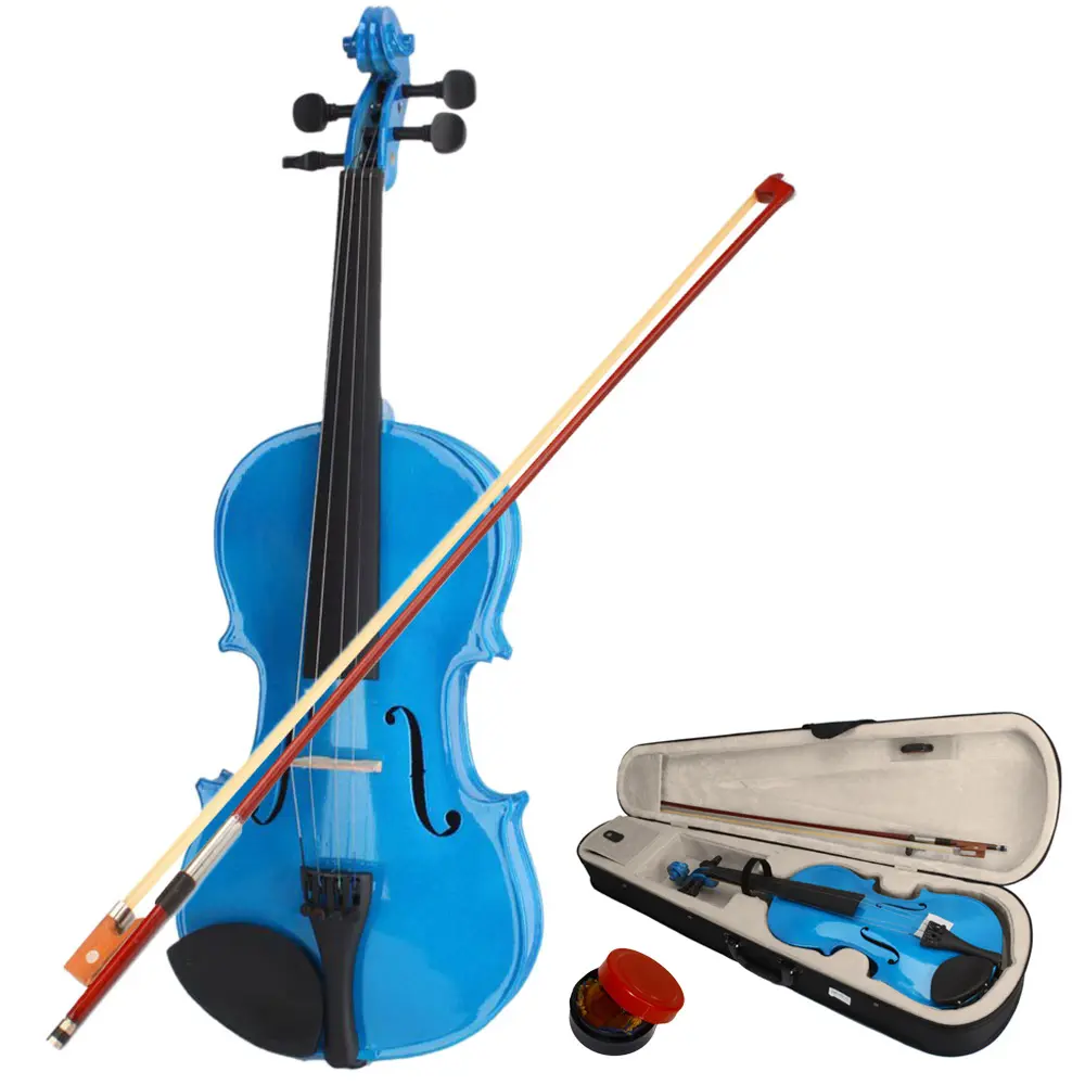 New 4/4 Full Size Acoustic Violin Kit with Basswood Body, Dark Blue & Green Case, Bow, Rosin, Chin Rest, Ebony Accessories, Learning Tools & Free Gift
