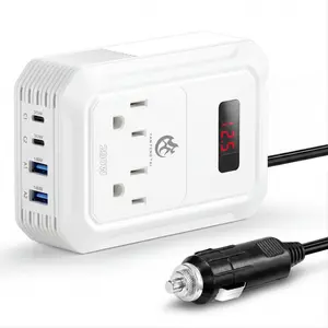 200W Car Power Inverter - DC 12V to 110V AC Converter with 2 USB-C(PD30W) & 2 USB-A(QC18W) - Car Outlet Adapter with LCD Screen, Dual AC Adapter for Laptops,Phone,Ipad,etc