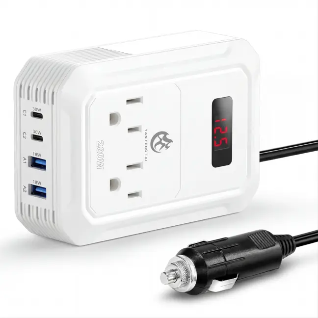 200W Car Power Inverter - DC 12V to 110V AC Converter with 2 USB-C(PD30W) & 2 USB-A(QC18W) - Car Outlet Adapter with LCD Screen, Dual AC Adapter for Laptops,Phone,Ipad,etc, Car Fast Charger, Charger Compatible