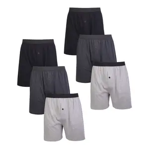 6 Pack Men's Boxer Brief Cotton Loose Fit Solid Color Boxers for Men Soft Breathable Plain Underwear with Button Fly Pouch Elastic Waist Menswear