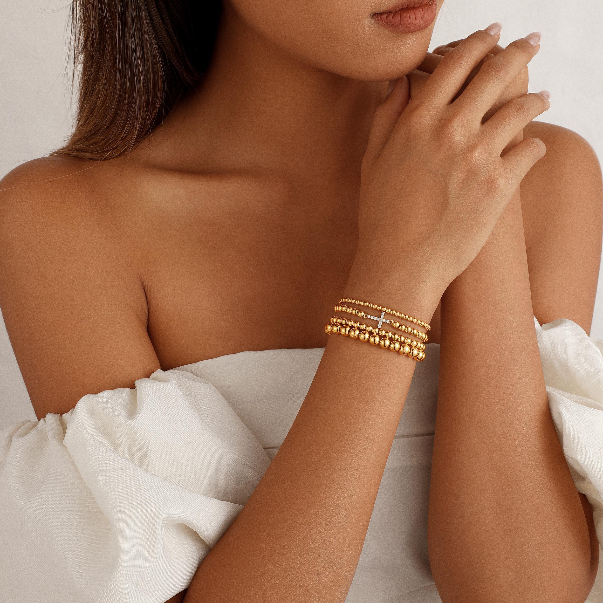 CAROVO Gold Beaded Bracelets Set for Women - Valentines Gifts for Her 14k Gold-Plated Dainty Round Bead Cross Bracelet for Women Gifts Stackable Bracelet Jewelry 4 PCS CAROVO Gold Beaded Bracelets Set for Women - Valentines Gifts for Her 14k Gold-Plated Dainty Round Bead Cross Bracelet for Women Gifts Stackable Bracelet Jewelry 4 PCS