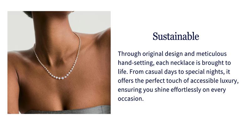 Turandoss Handcrafted Tennis Necklace in 14K Gold Plating | Graduated CZ Stones, Adjustable – Valentine’s Gift