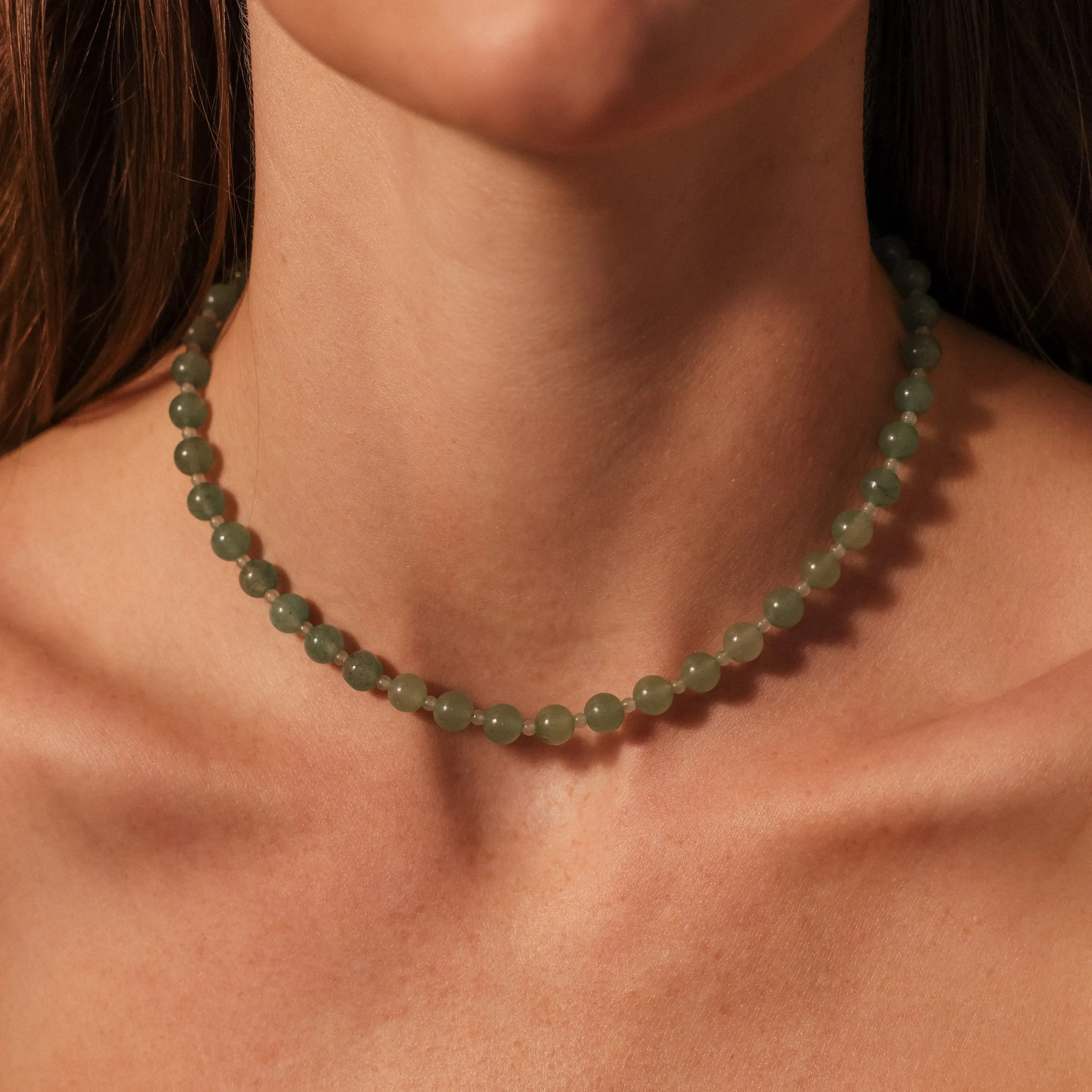 Aventurine Choker Necklace by Caitlyn Minimalist - Round Beaded Green Gemstone Necklace - Boho Jewelry - Gift for Her