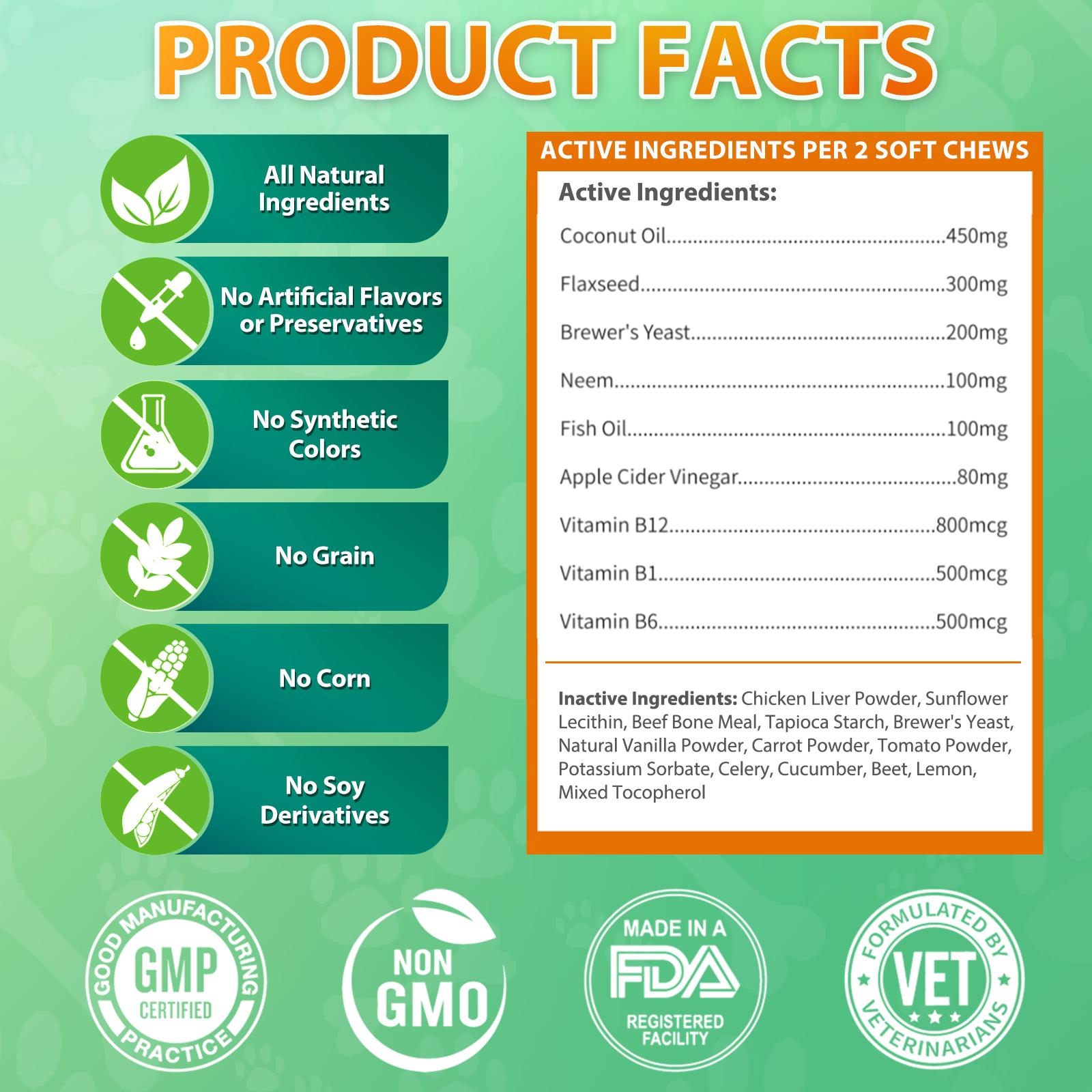 Carmelie Flea & Tick Support Chews for Dogs Chicken Flavor 200 Soft Chews for All Breeds & Ages with Plant-Powered Support & Vitamin Formula Vitamin