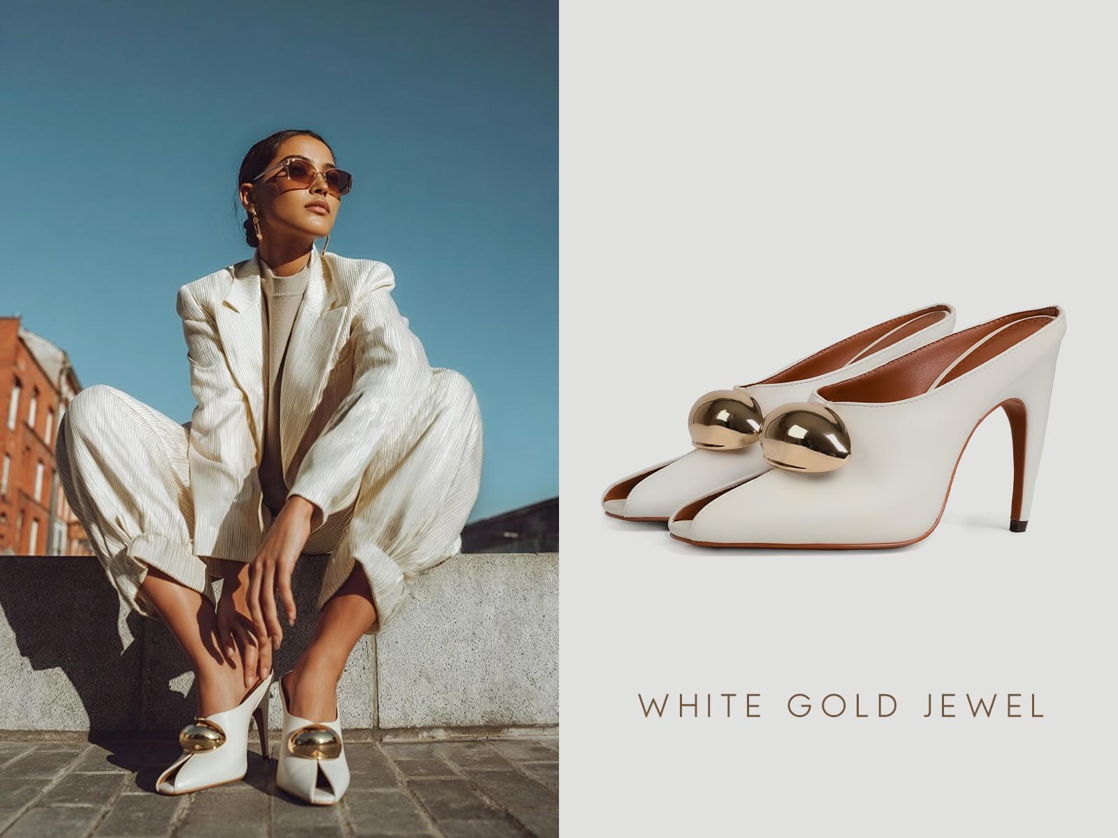 CYNLLIO Stiletto Heels for Women Peep Toe Heeled Mules Sandals Pointed Toe Pumps High Heeled Sandals Fashionable Metal Decor Jewel Comfortable Slip On Sandals Elegant Office Casual Wedding Dating Spring Casual Shoe