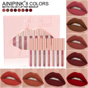 AINIPINK Triangular Velvet Lip Gloss Matte Shades One Set of 8 Items for Every Skin Tone Long Lasting Waterproof Cruelty Free Lipstick Makeup Glossy Cosmetic liquid doll beauty by soleon